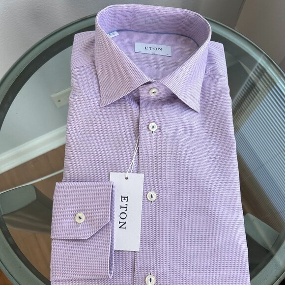 ETON Slim Fit Textured Organic Cotton Dress Shirt